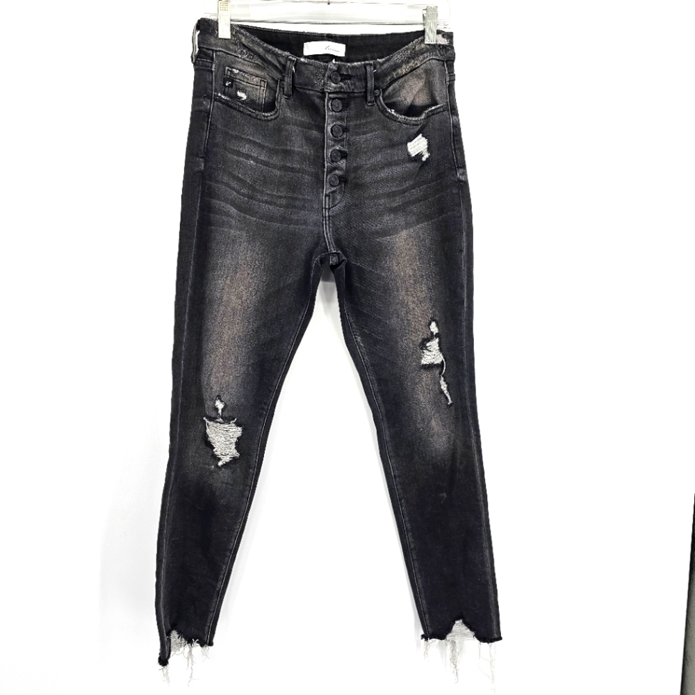 KanCan High Rise Button Fly Chewed Hem Distressed Jeans Womens Size 11/29